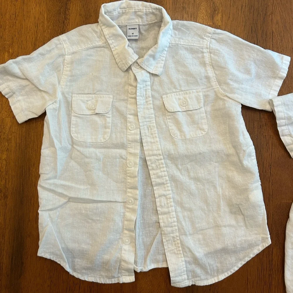 White Linen Blend Button Up Shirt Bundle | 4T Boys | 2-Pack | Old Navy